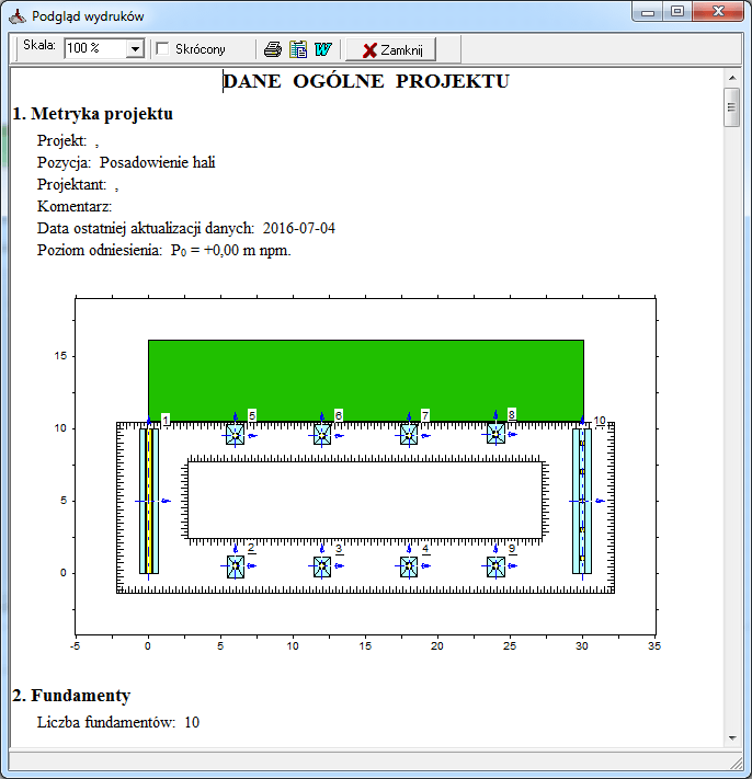 dokumentacja, wyniki wymiarowania fundamentu