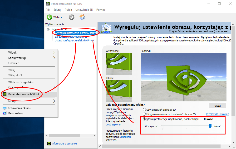 ustawienie jakości 3D w panelu sterowania Nvidia