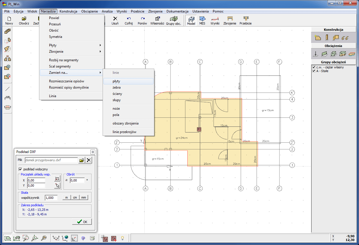 podkład, import dxf