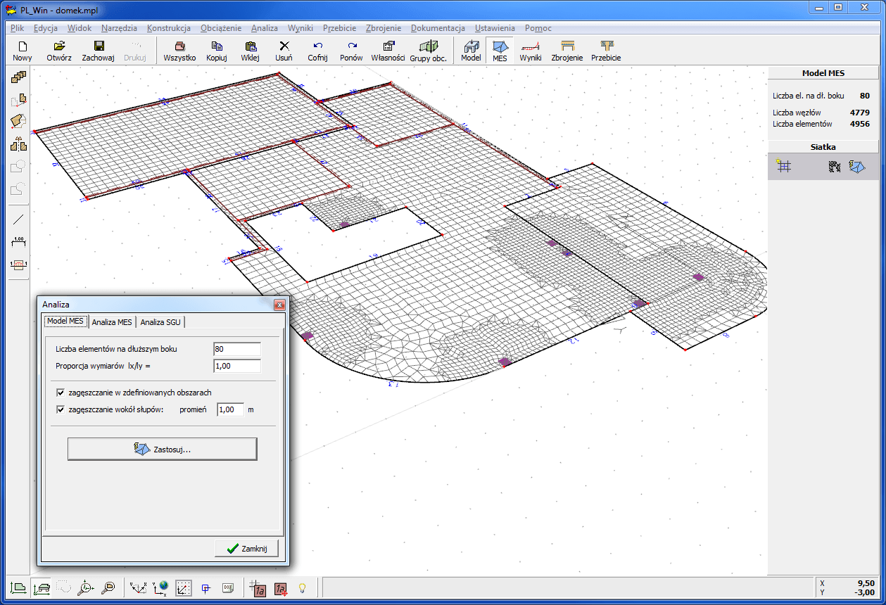 siatka, model MES płyty