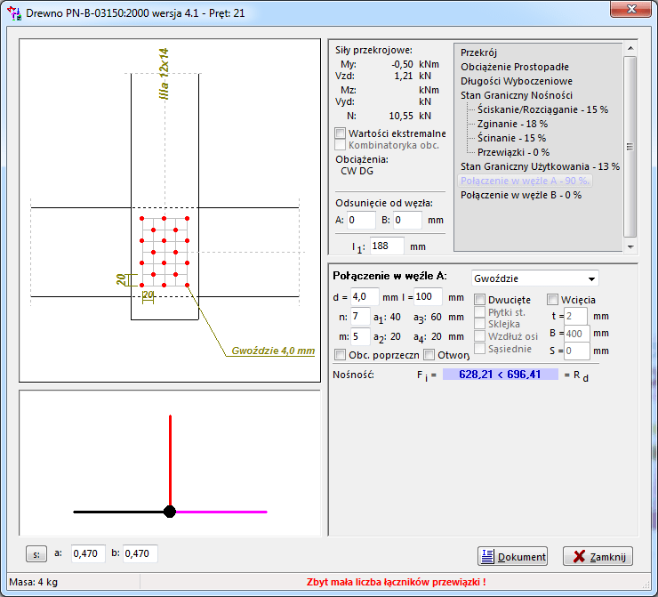 łączenie na gwoździe, drewno PN-B