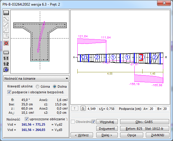 nośność na ścinanie, wymiarowanie żelbetu wg PN-B-03264