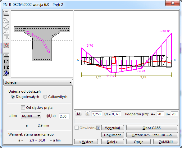 ugięcia, wymiarowanie żelbetu wg PN-B-03264