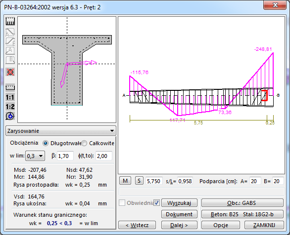 zarysowanie, wymiarowanie żelbetu wg PN-B-03264