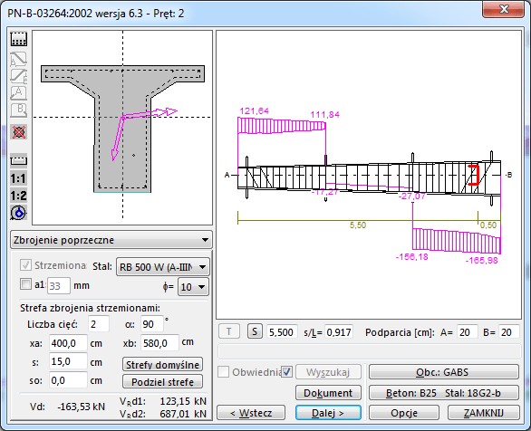 zbrojenie poprzeczne, wymiarowanie żelbetu wg PN-B-03264