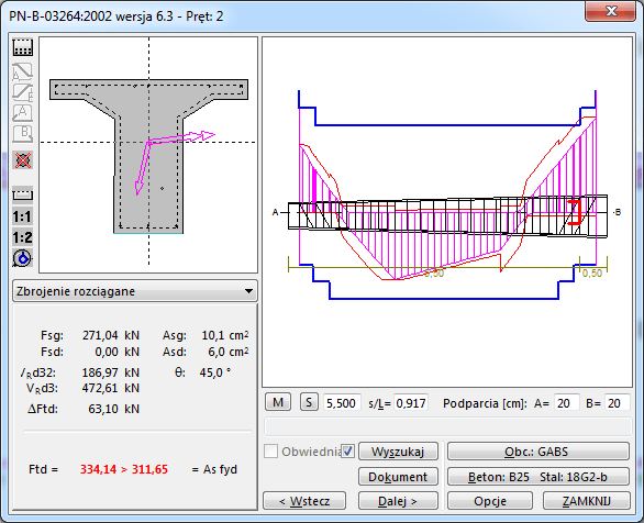 zbrojenie rozciągane, wymiarowanie żelbetu wg PN-B-03264