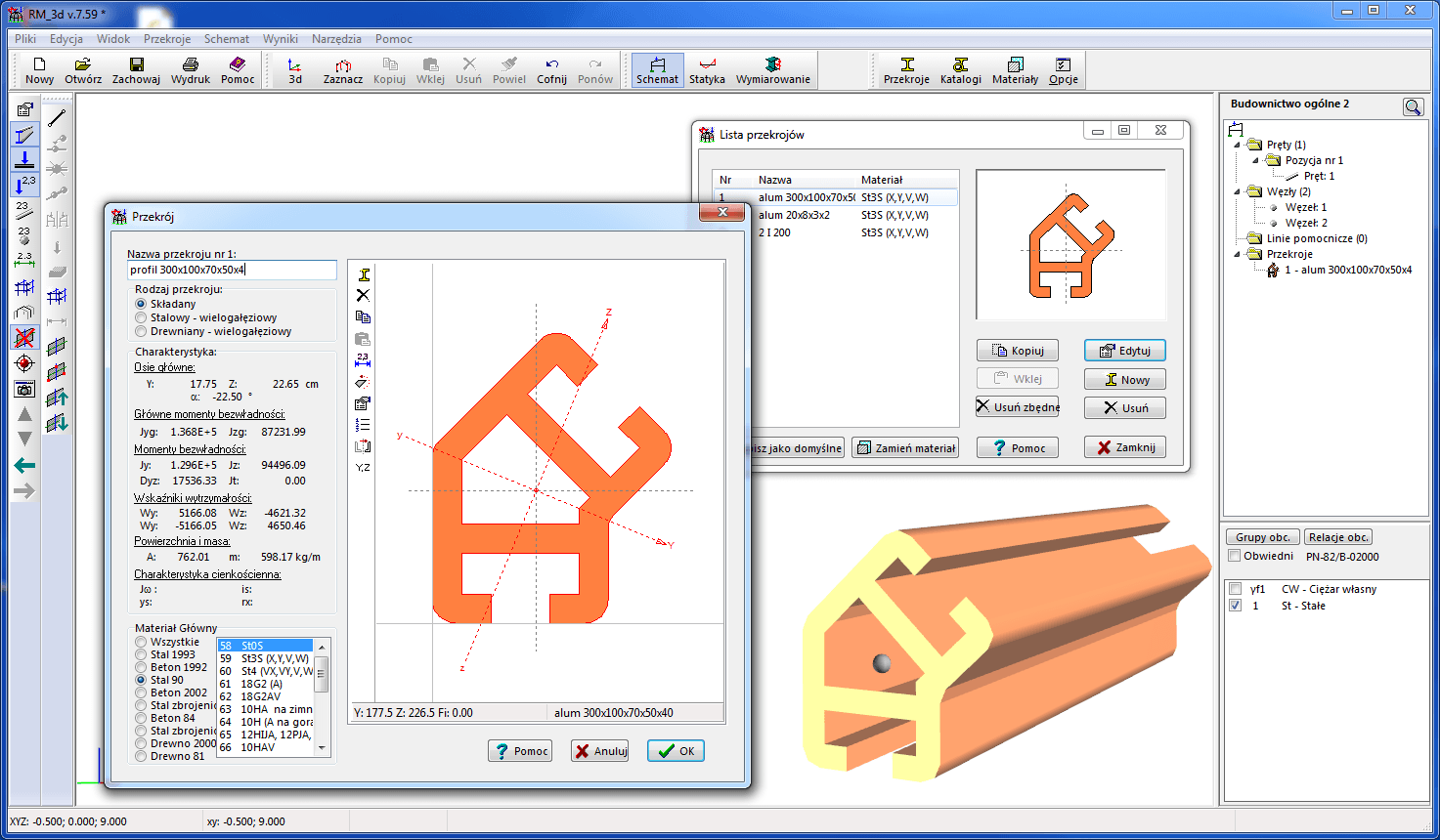 przykład przekroju - profil parametryczny