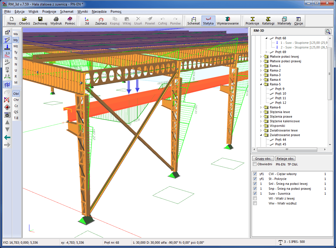 widok 3D hali z suwnicą