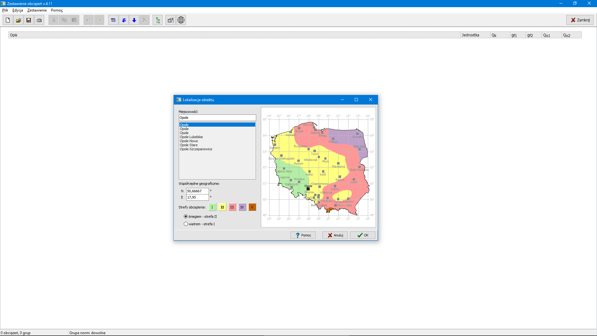 strefy obciążenia na podstawie położenia geograficznego obiektu