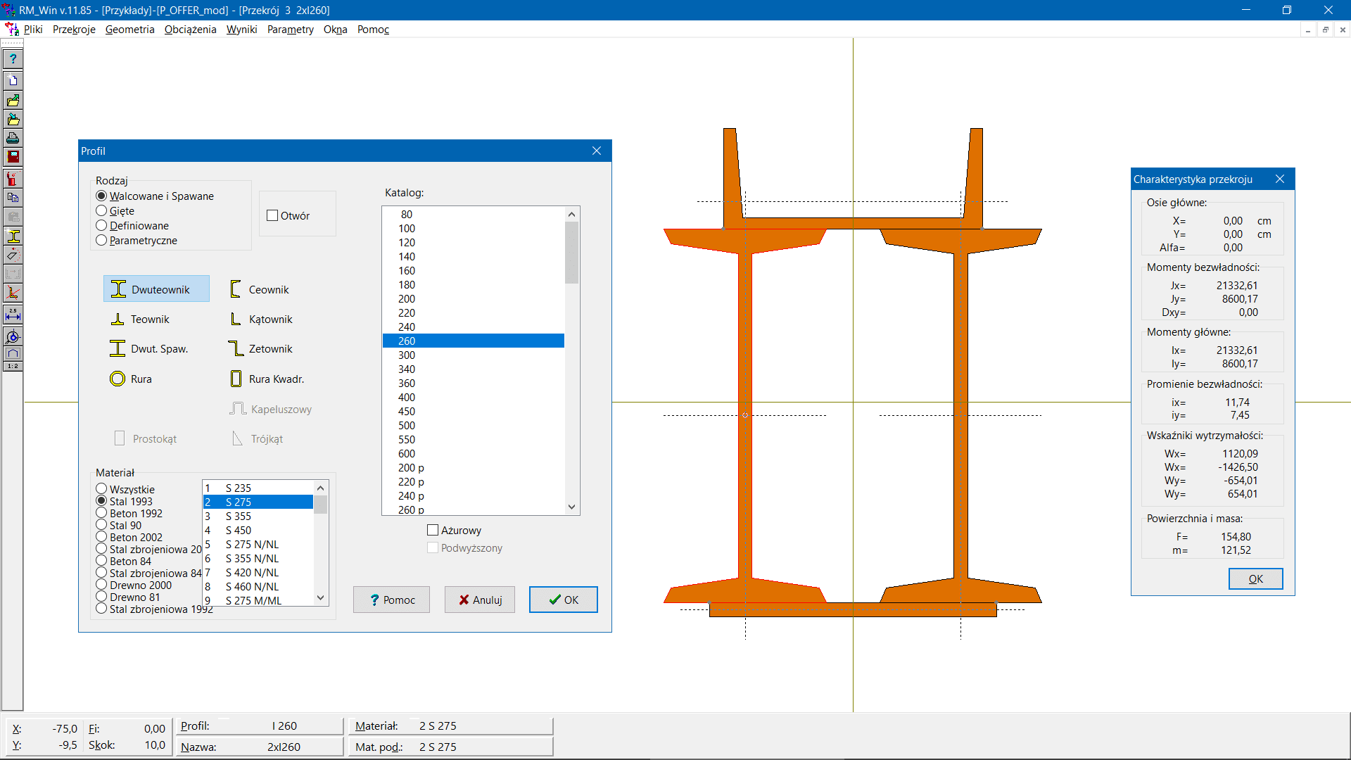 Przekrój złożony, charakterystyka geometryczna